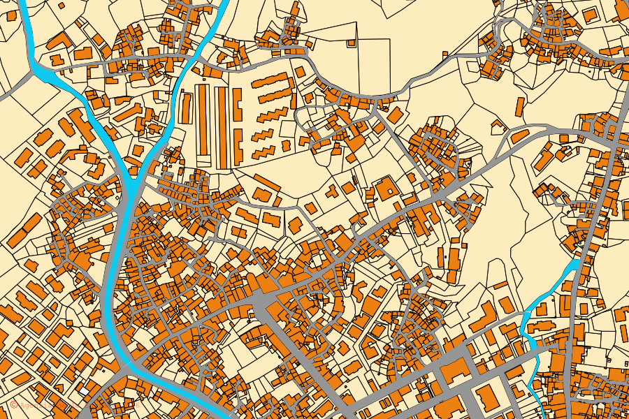 Mapa catastral del centro de Roccella Ionica: parcelas y edificios, cartografía de la Agenzia delle Entrate