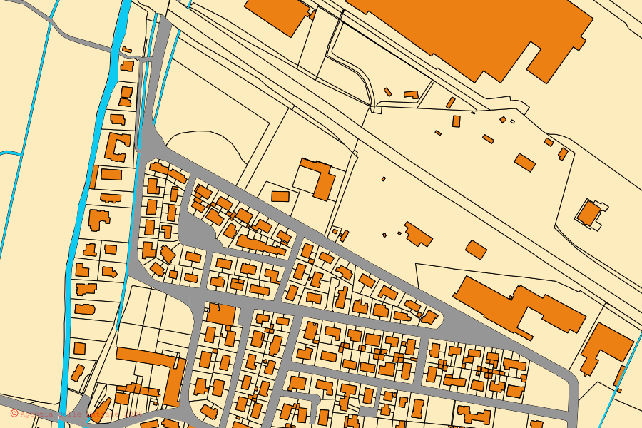 Mapa catastral del centro de Roncadelle: parcelas y edificios, cartografía de la Agenzia delle Entrate