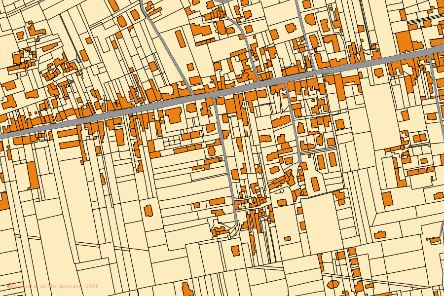 Mapa catastral del centro de San Gennaro Vesuviano: parcelas y edificios, cartografía de la Agenzia delle Entrate