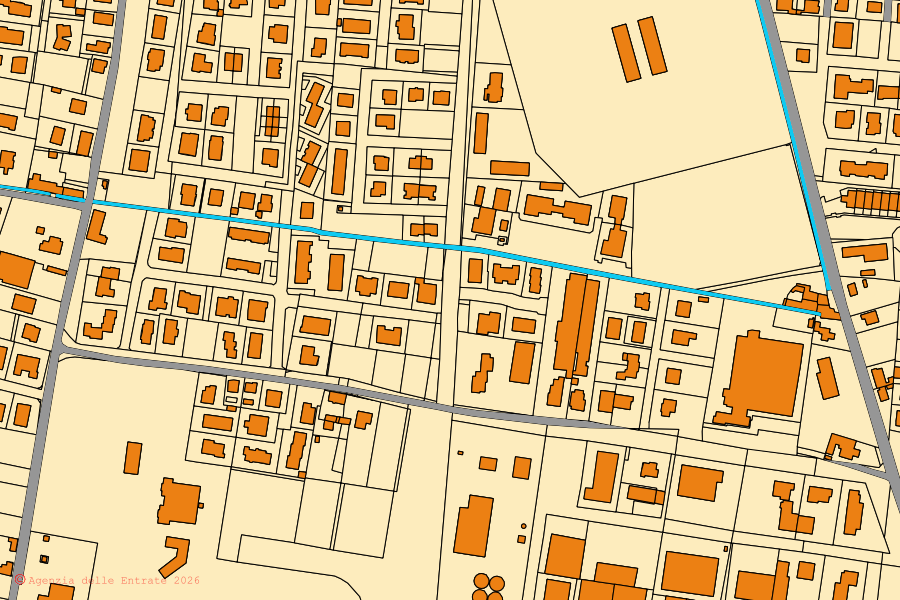 Mapa catastral del centro de San Giorgio Piacentino: parcelas y edificios, cartografía de la Agenzia delle Entrate