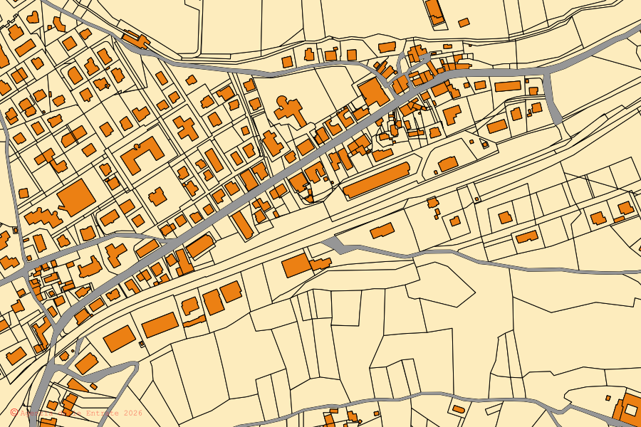 Mapa catastral del centro de San Leo: parcelas y edificios, cartografía de la Agenzia delle Entrate
