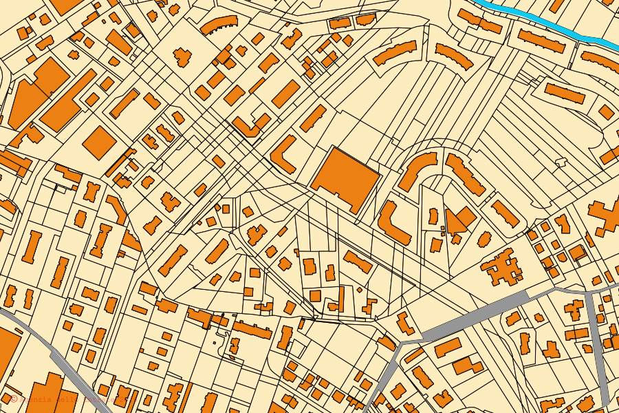 Mapa catastral del centro de San Mauro Torinese: parcelas y edificios, cartografía de la Agenzia delle Entrate