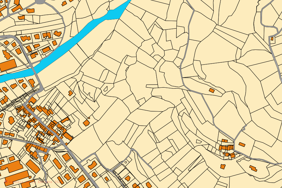 Mapa catastral del centro de San Pietro Mussolino: parcelas y edificios, cartografía de la Agenzia delle Entrate