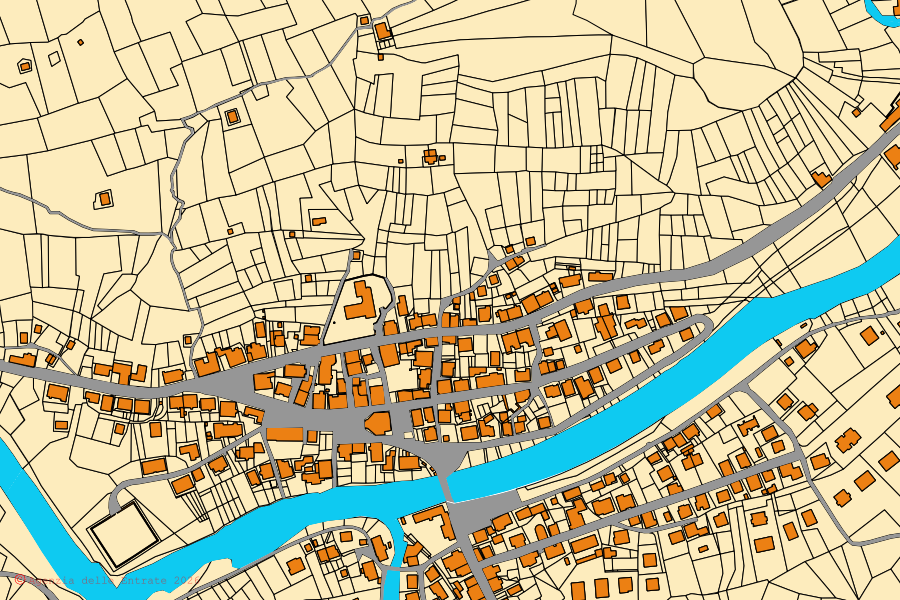 Mapa catastral del centro de Santo Stefano di Cadore: parcelas y edificios, cartografía de la Agenzia delle Entrate