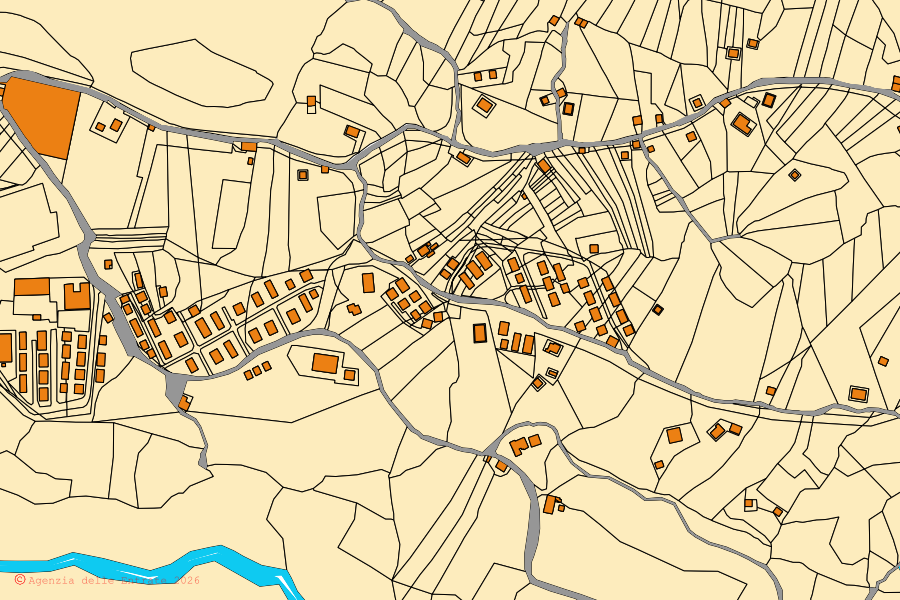 Mapa catastral del centro de Santomenna: parcelas y edificios, cartografía de la Agenzia delle Entrate