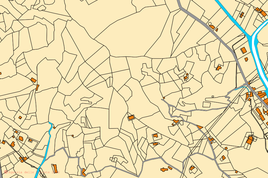 Mapa catastral del centro de Savoca: parcelas y edificios, cartografía de la Agenzia delle Entrate