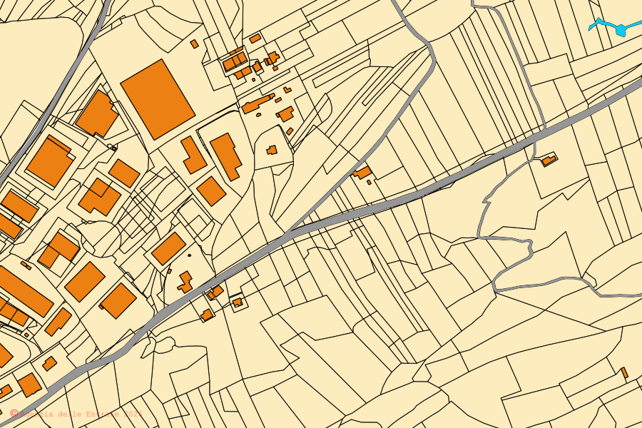 Mapa catastral del centro de Seren del Grappa: parcelas y edificios, cartografía de la Agenzia delle Entrate