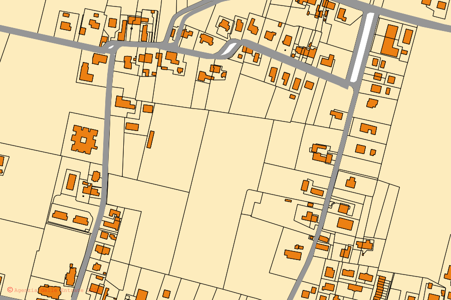 Mapa catastral del centro de Sissa Trecasali: parcelas y edificios, cartografía de la Agenzia delle Entrate