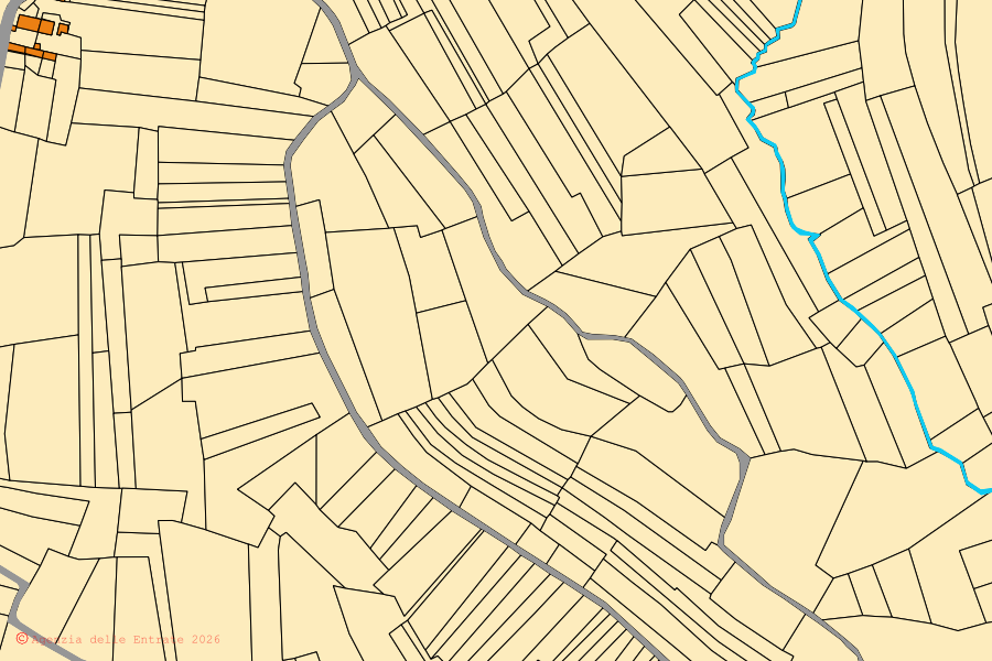 Mapa catastral del centro de Solonghello: parcelas y edificios, cartografía de la Agenzia delle Entrate