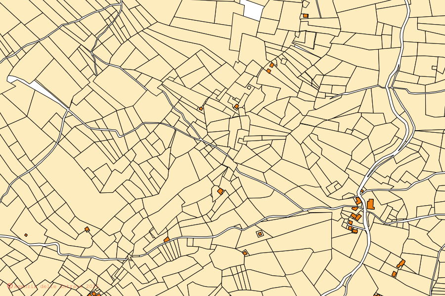 Mapa catastral del centro de Sorico: parcelas y edificios, cartografía de la Agenzia delle Entrate