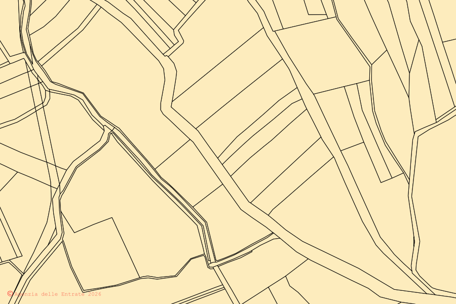 Mapa catastral del centro de Terzo d'Aquileia: parcelas y edificios, cartografía de la Agenzia delle Entrate