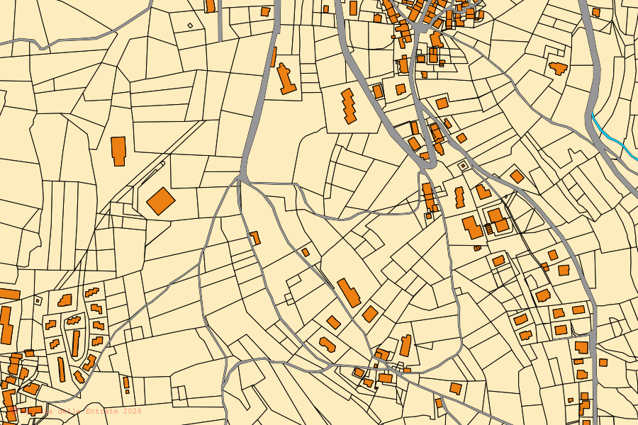 Mapa catastral del centro de Tonezza del Cimone: parcelas y edificios, cartografía de la Agenzia delle Entrate
