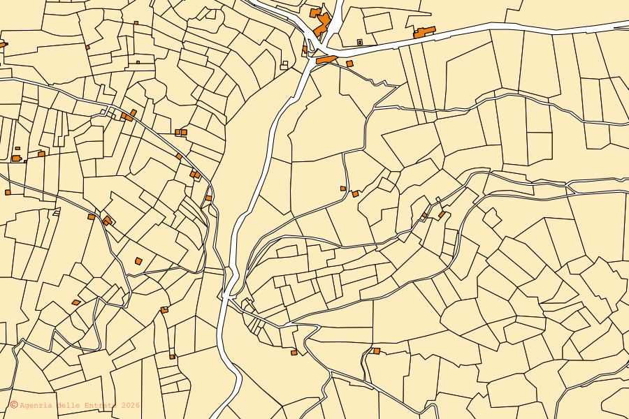 Mapa catastral del centro de Torno: parcelas y edificios, cartografía de la Agenzia delle Entrate