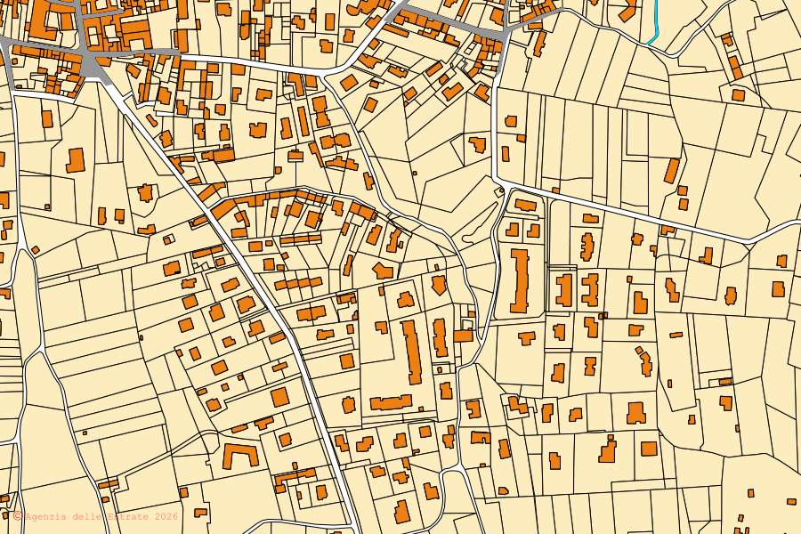 Mapa catastral del centro de Travedona-Monate: parcelas y edificios, cartografía de la Agenzia delle Entrate