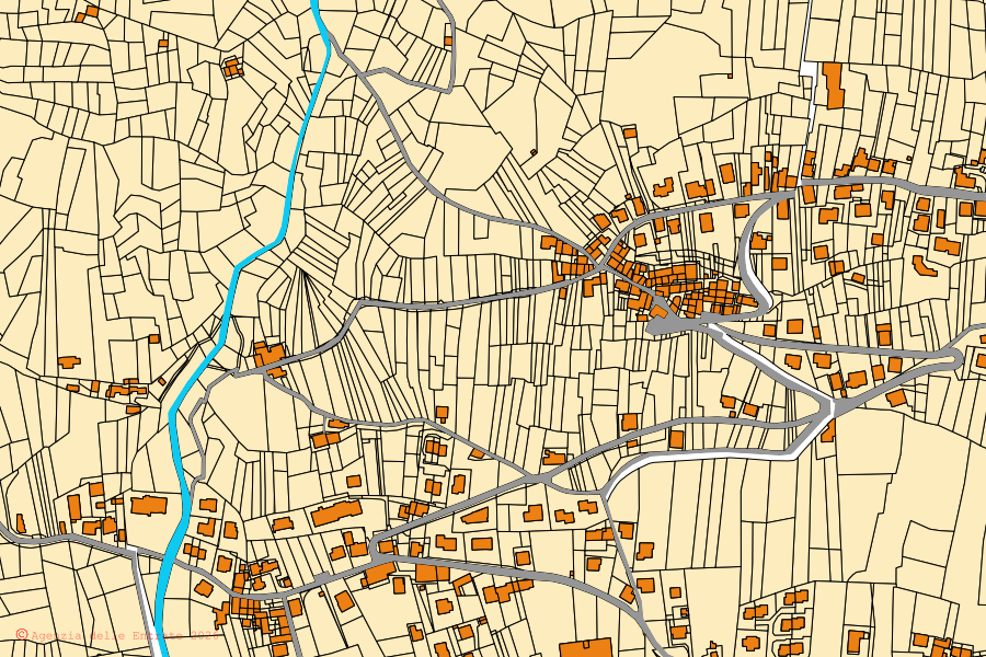 Mapa catastral del centro de Tresivio: parcelas y edificios, cartografía de la Agenzia delle Entrate