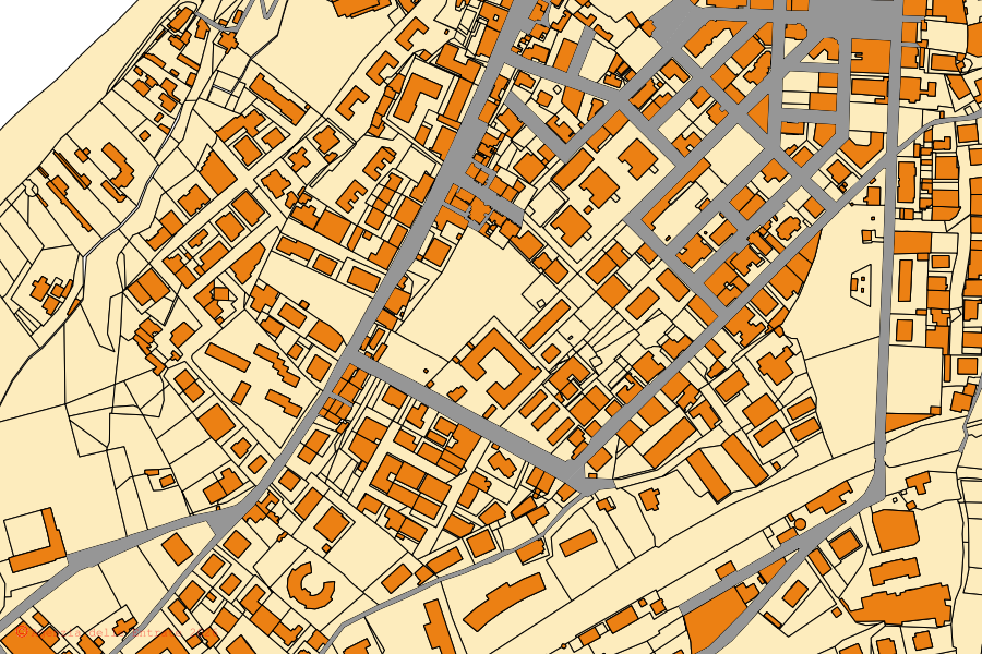 Mapa catastral del centro de Tropea: parcelas y edificios, cartografía de la Agenzia delle Entrate