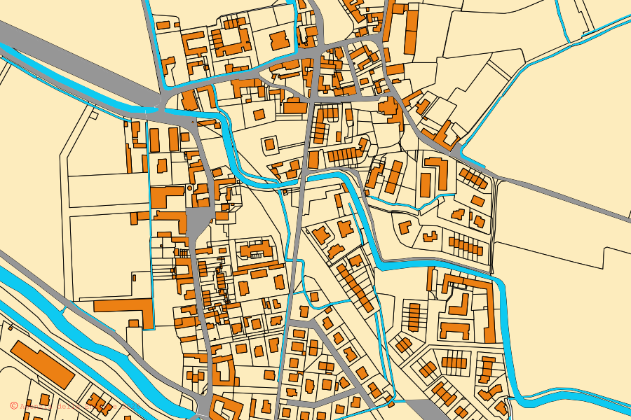 Mapa catastral del centro de Turano Lodigiano: parcelas y edificios, cartografía de la Agenzia delle Entrate