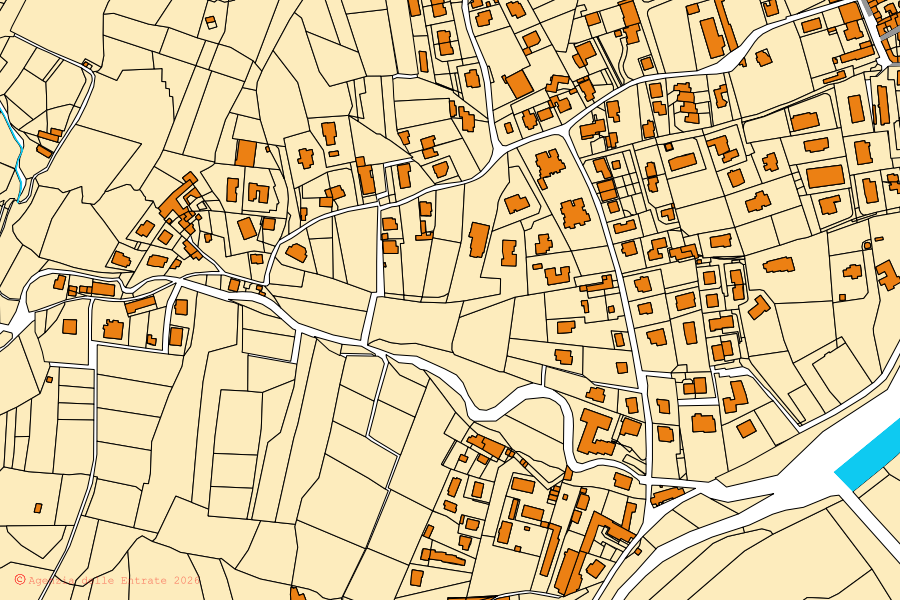 Mapa catastral del centro de Valgreghentino: parcelas y edificios, cartografía de la Agenzia delle Entrate