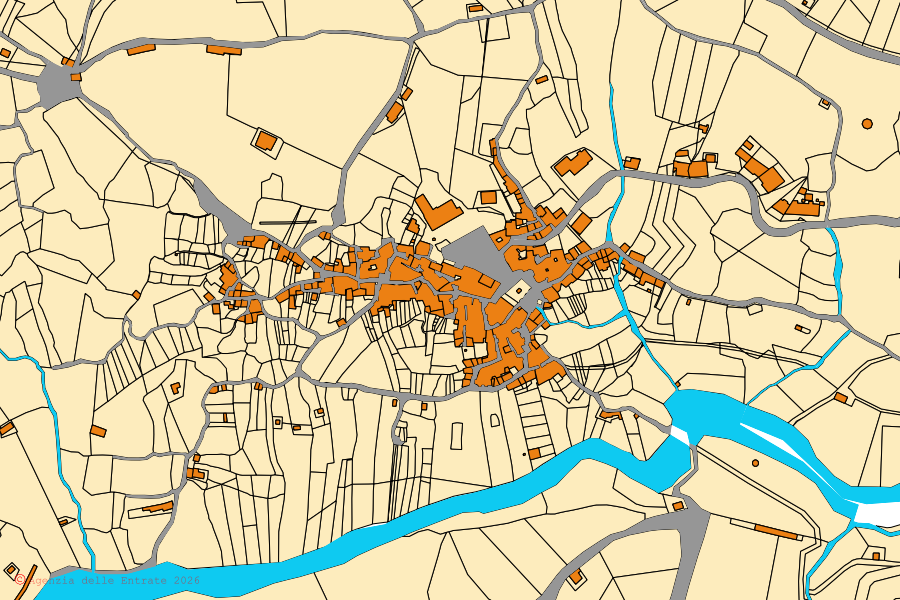 Mapa catastral del centro de Valle dell'Angelo: parcelas y edificios, cartografía de la Agenzia delle Entrate