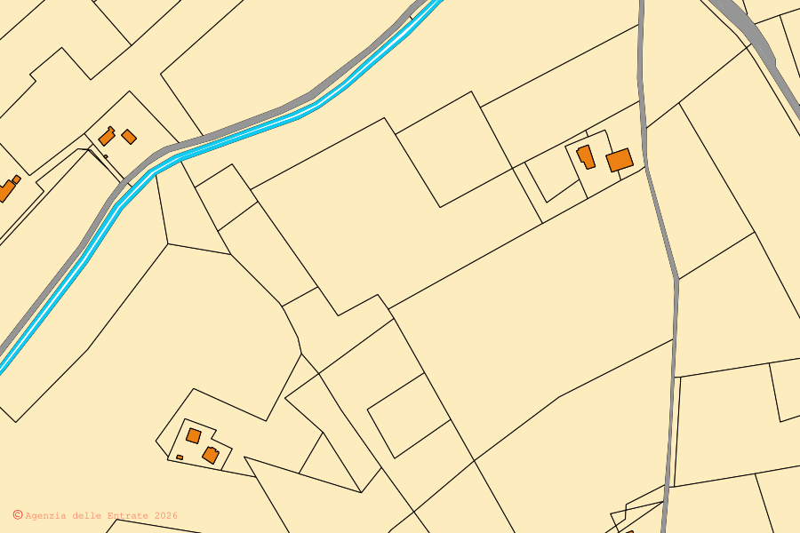 Mapa catastral del centro de Valsamoggia: parcelas y edificios, cartografía de la Agenzia delle Entrate