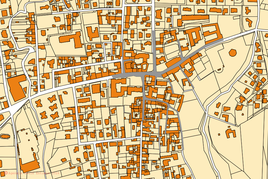Mapa catastral del centro de Venegono Inferiore: parcelas y edificios, cartografía de la Agenzia delle Entrate