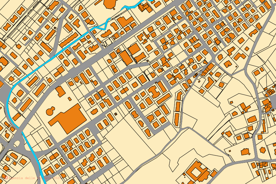Mapa catastral del centro de Verucchio: parcelas y edificios, cartografía de la Agenzia delle Entrate