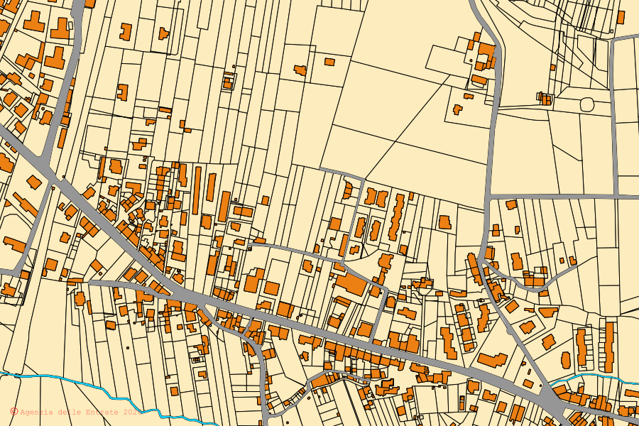Mapa catastral del centro de Vetralla: parcelas y edificios, cartografía de la Agenzia delle Entrate