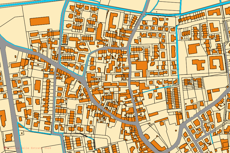 Mapa catastral del centro de Viadana: parcelas y edificios, cartografía de la Agenzia delle Entrate