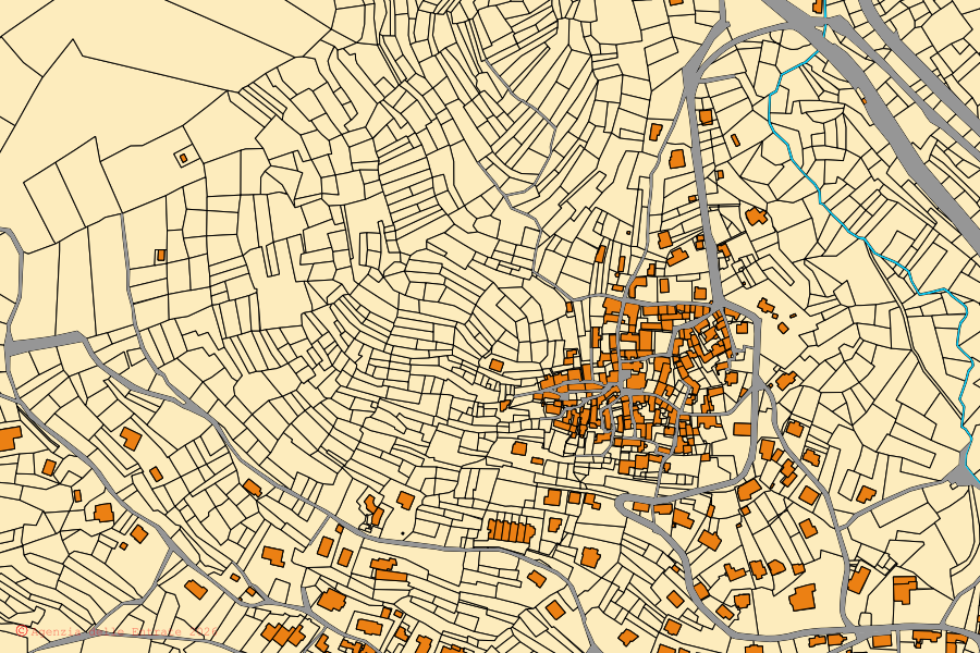 Mapa catastral del centro de Vignone: parcelas y edificios, cartografía de la Agenzia delle Entrate