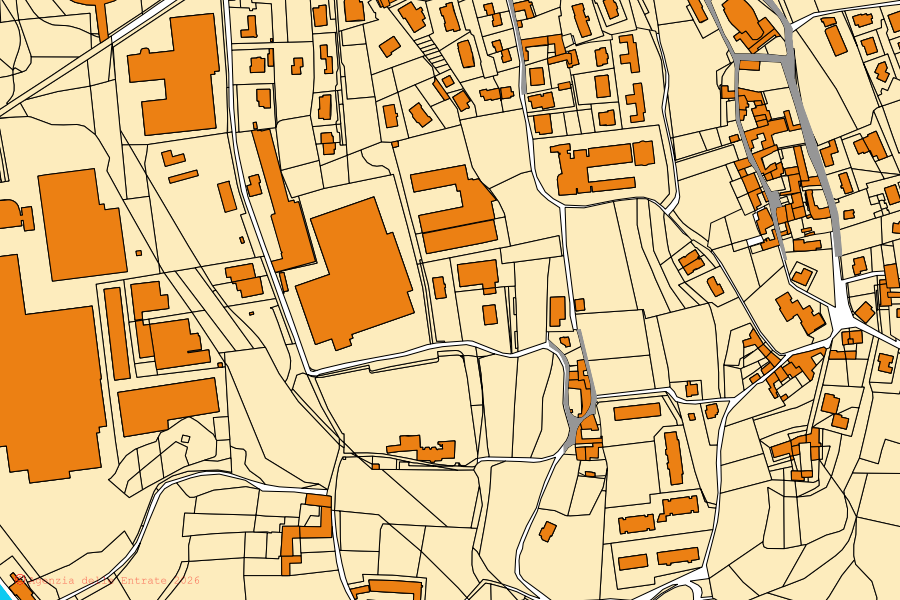 Mapa catastral del centro de Villa d'Adda: parcelas y edificios, cartografía de la Agenzia delle Entrate