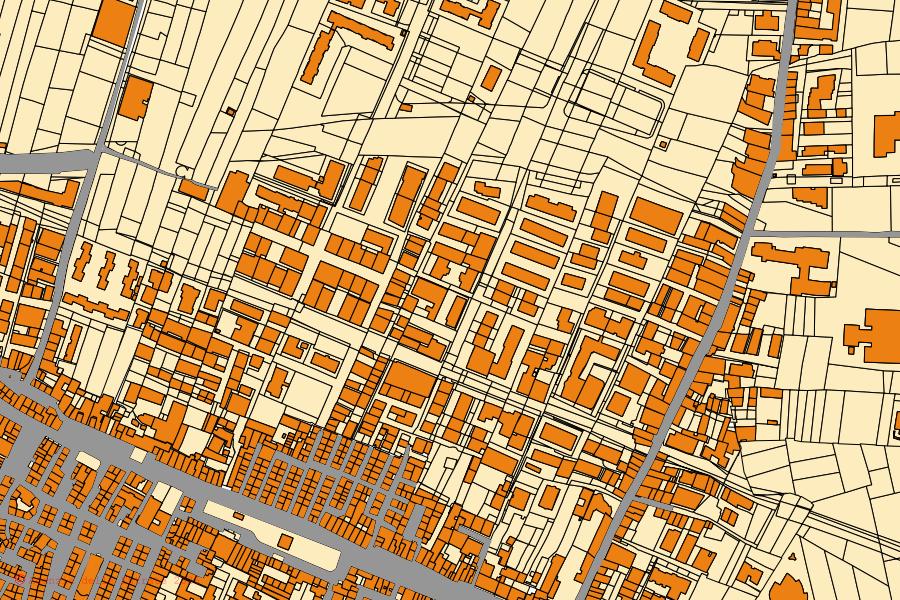 Mapa catastral del centro de Villabate: parcelas y edificios, cartografía de la Agenzia delle Entrate