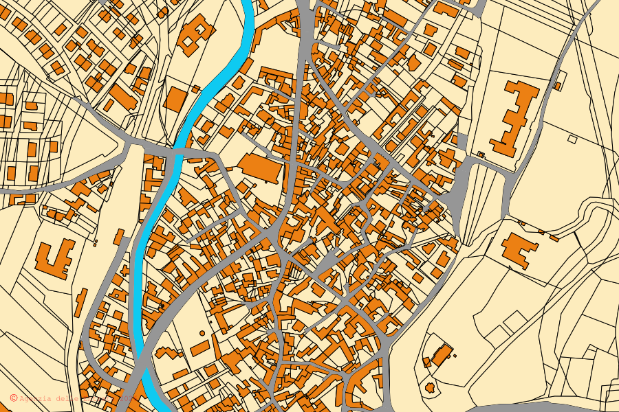 Mapa catastral del centro de Villamar: parcelas y edificios, cartografía de la Agenzia delle Entrate