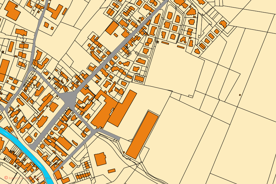 Mapa catastral del centro de Villanova del Ghebbo: parcelas y edificios, cartografía de la Agenzia delle Entrate