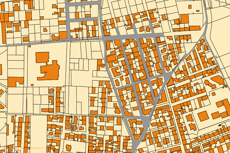 Plan cadastral du centre de Afragola : parcelles et bâtiments, cartographie de l'Agenzia delle Entrate