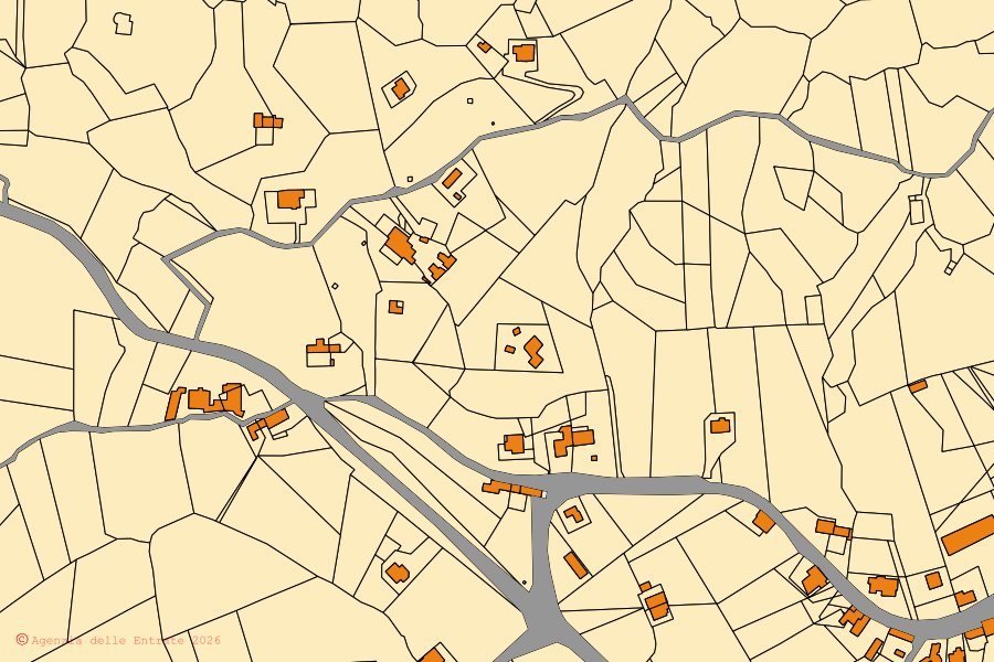 Plan cadastral du centre de Ailano : parcelles et bâtiments, cartographie de l'Agenzia delle Entrate