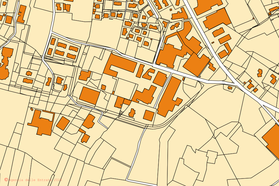 Plan cadastral du centre de Almè : parcelles et bâtiments, cartographie de l'Agenzia delle Entrate