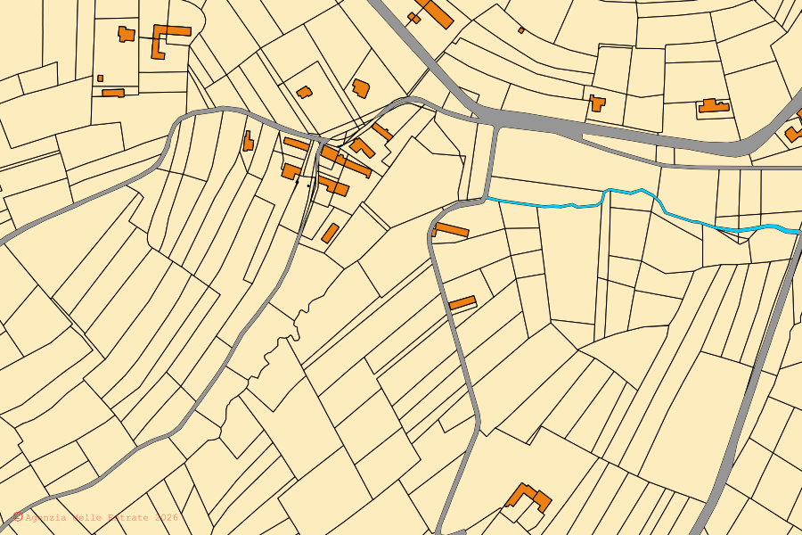 Plan cadastral du centre de Antignano : parcelles et bâtiments, cartographie de l'Agenzia delle Entrate
