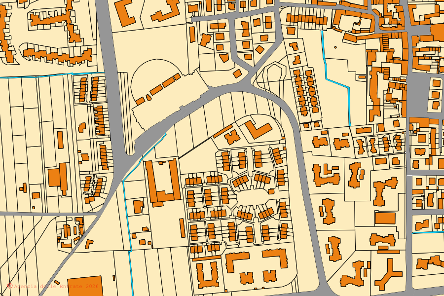 Plan cadastral du centre de Arese : parcelles et bâtiments, cartographie de l'Agenzia delle Entrate