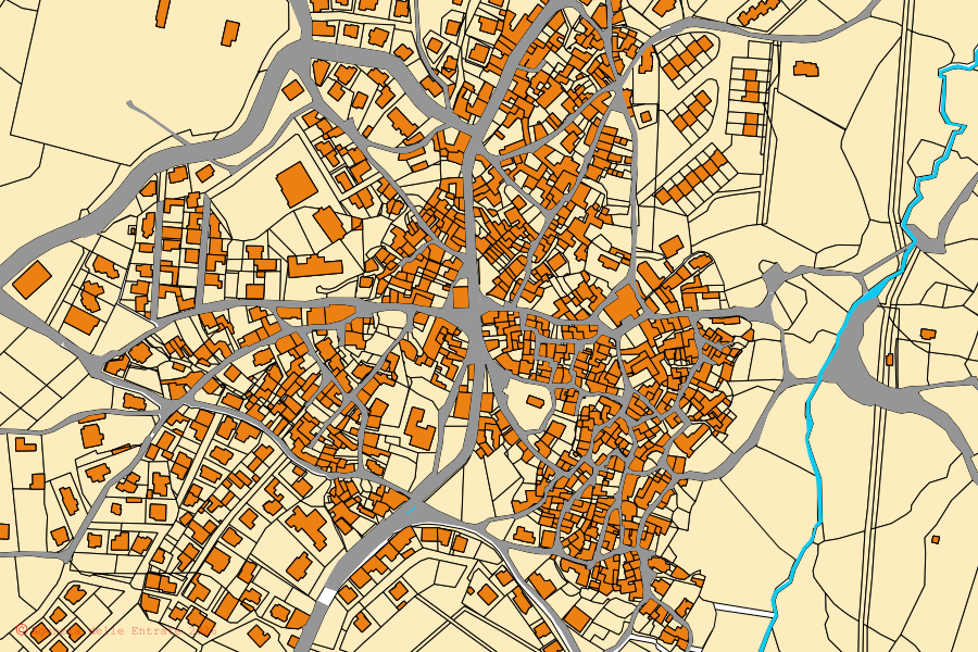 Plan cadastral du centre de Atzara : parcelles et bâtiments, cartographie de l'Agenzia delle Entrate