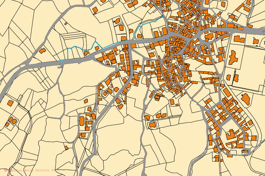 Plan cadastral du centre de Austis : parcelles et bâtiments, cartographie de l'Agenzia delle Entrate