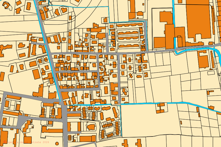Plan cadastral du centre de Baranzate : parcelles et bâtiments, cartographie de l'Agenzia delle Entrate