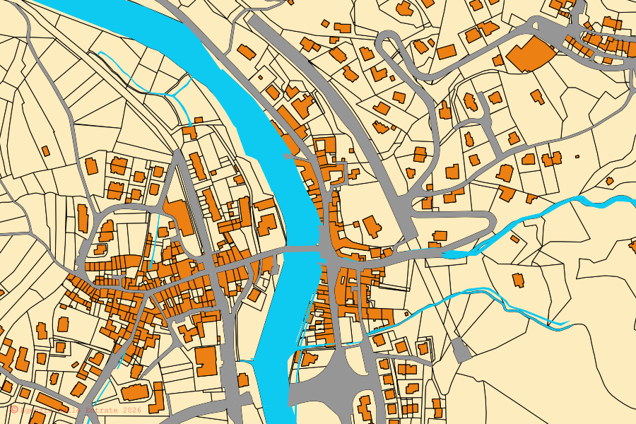 Plan cadastral du centre de Barghe : parcelles et bâtiments, cartographie de l'Agenzia delle Entrate