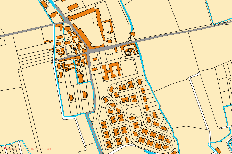Plan cadastral du centre de Battuda : parcelles et bâtiments, cartographie de l'Agenzia delle Entrate