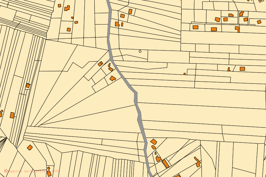 Plan cadastral du centre de Belmonte Mezzagno : parcelles et bâtiments, cartographie de l'Agenzia delle Entrate