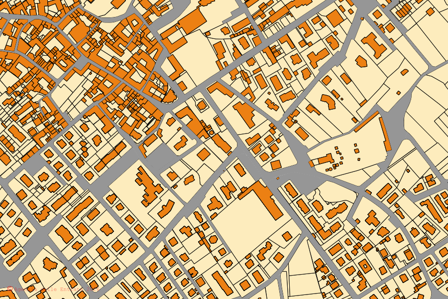 Plan cadastral du centre de Binago : parcelles et bâtiments, cartographie de l'Agenzia delle Entrate