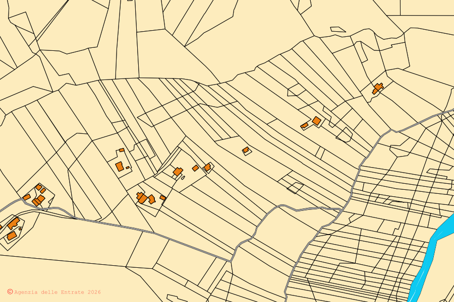 Plan cadastral du centre de Bucchianico : parcelles et bâtiments, cartographie de l'Agenzia delle Entrate