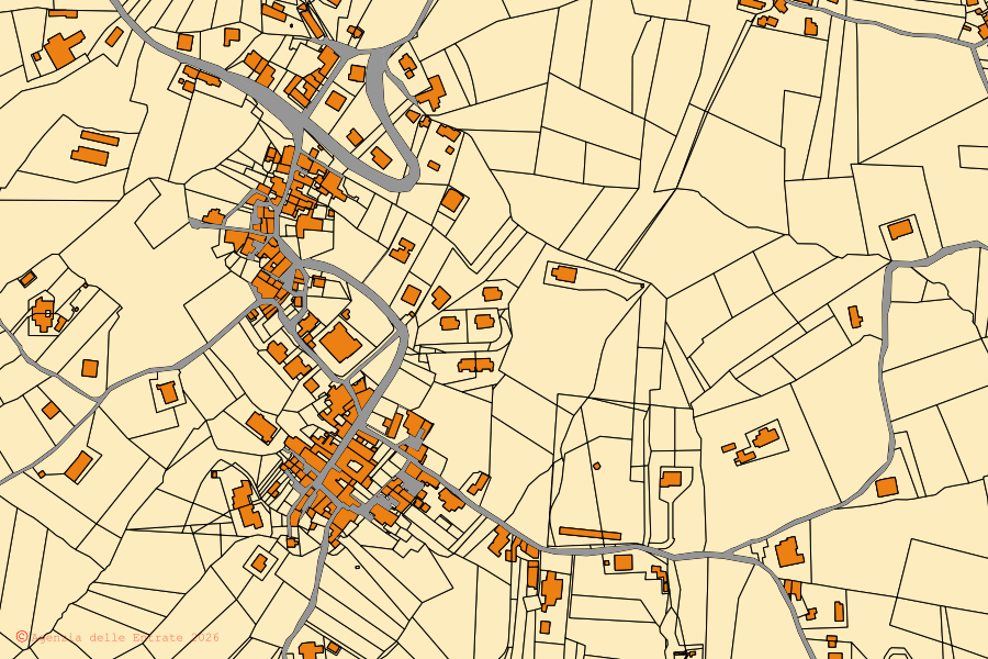 Plan cadastral du centre de Caiazzo : parcelles et bâtiments, cartographie de l'Agenzia delle Entrate