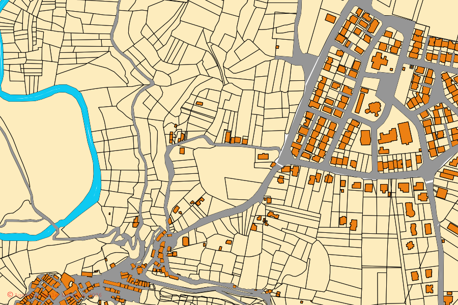 Plan cadastral du centre de Calcata : parcelles et bâtiments, cartographie de l'Agenzia delle Entrate