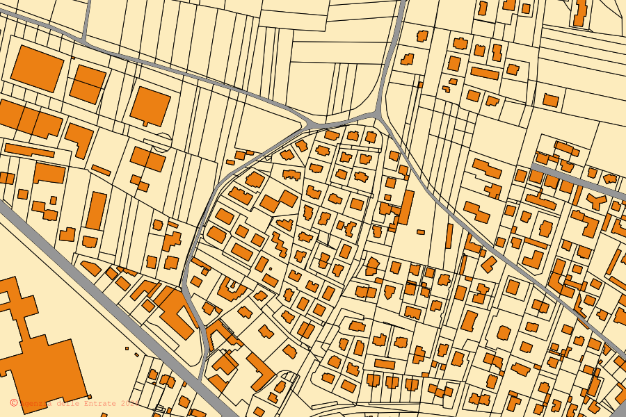 Plan cadastral du centre de Cambiano : parcelles et bâtiments, cartographie de l'Agenzia delle Entrate