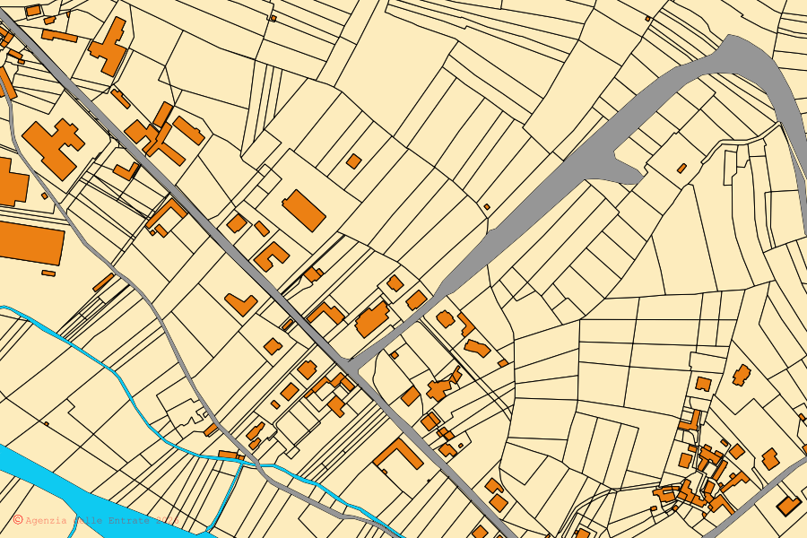 Plan cadastral du centre de Camerana : parcelles et bâtiments, cartographie de l'Agenzia delle Entrate